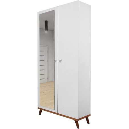 Armoire à portes battantes Felice 5 blanc pieds bois