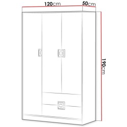 Armoire 3 portes - 2 tiroirs NICOL avec penderie