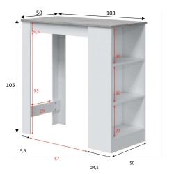 CALIA - Table haute bar avec étagère intégrée gris et blanc