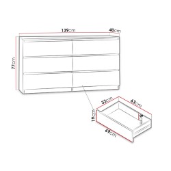 Commode MALWA M6 140 cm 6 tiroirs