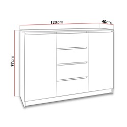 Commode haute 2 portes 4 tiroirs ORSON blanc