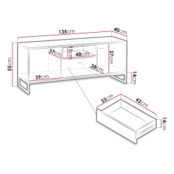 OLER - Meuble TV, Panneau stratifié, Noir/Bois 135 cm