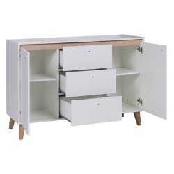 Commode NAVI 135 cm style scandinave couleur bois et blanc