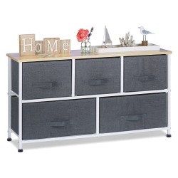 INILA - Meuble rangement commode 5 tiroirs boite tissu 100 cm GRIS