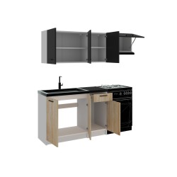 Cuisine complète KOGA style industriel 180 cm bois et noir mat