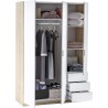 Armoire à trois portes et trois tiroirs, en chêne canadien et en blanc style scandinave nordique, 121 cm (L) x 180 cm (H) x 52 c