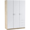 Armoire à trois portes et trois tiroirs, en chêne canadien et en blanc style scandinave nordique, 121 cm (L) x 180 cm (H) x 52 c