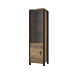 Vitrine industrielle 2 portes OLIN couleur noir et bois style loft