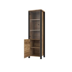 Vitrine industrielle 2 portes OLIN couleur noir et bois style loft