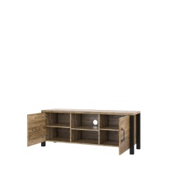 Meuble TV industrielle OLIN couleur noir et bois 147 cm