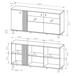 Commode industrielle 3 portes MADISI 165 cm pieds métal