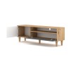 Meuble TV BOLANIA style naturel avec pieds en bois. Couleur blanc, bois et gris