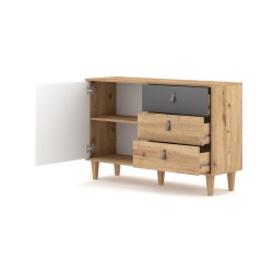 Commode basse BOLANIA 120 cm style naturel pieds en bois