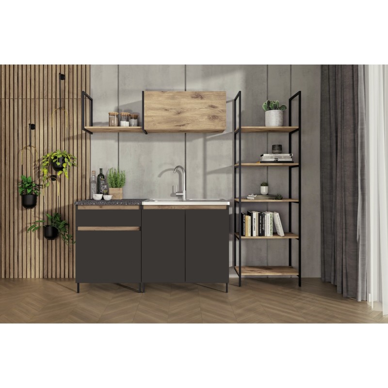 Cuisine complète LOFT 140 cm pied métal gris et bois