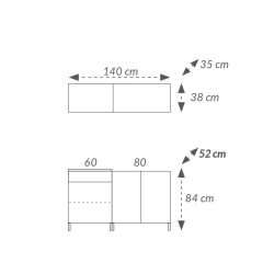 Cuisine complète LOFT 140 cm pied métal gris et bois