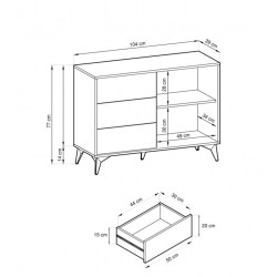 Meuble de rangement 3 tiroirs 104 cm DIOMO / KARA chêne et noir