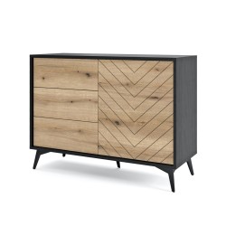 Meuble de rangement 3 tiroirs 104 cm DIOMO / KARA chêne et noir