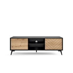 Meuble TV 154 cm DIOMO / KARA Chêne et noir avec pied métal