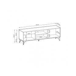 Meuble TV 154 cm DIOMO / KARA Chêne et noir avec pied métal