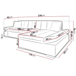 Canapé d'angle design MALWU avec accoudoirs réglables. Tissu beige, noir ou gris foncé