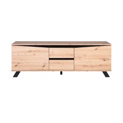 Meuble TV VINSI 160 cm style industriel avec pieds en bois noir