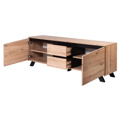 Meuble TV VINSI 160 cm style industriel avec pieds en bois noir