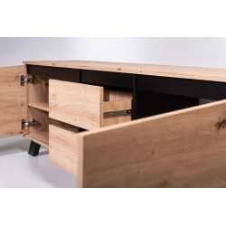 Meuble TV VINSI 160 cm style industriel avec pieds en bois noir