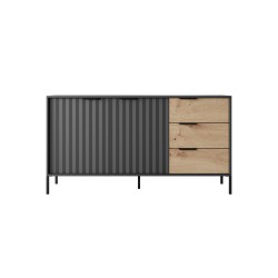 Commode RAVIA 153 cm 2 portes 3 tiroirs noire style industriel