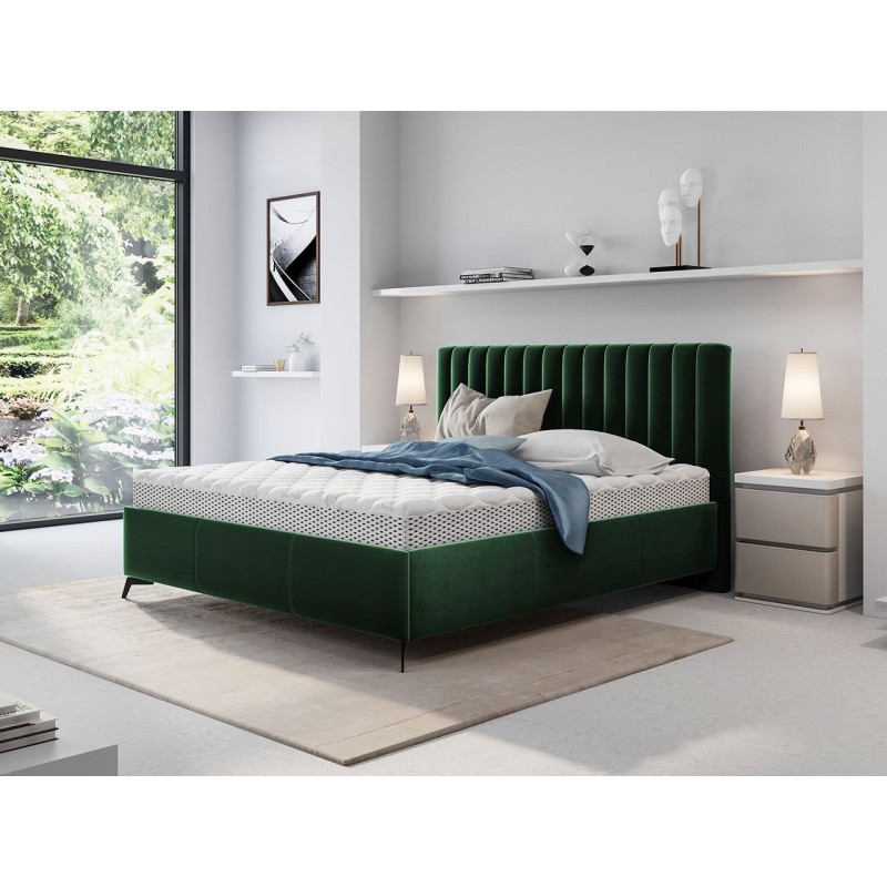 Lit avec coffre MORRIO en tissu beige, bleu ou vert