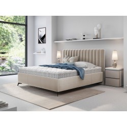 Lit avec coffre MORRIO en tissu beige, bleu ou vert