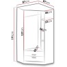 Armoire d'angle Nicol NA02, 4 étagères, tringle à penderie et 2 tiroirs bois et blanc