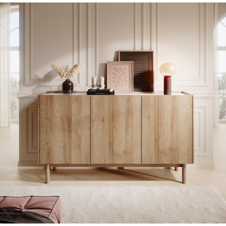 commode buffet boho 144 cm couleur bois naturel