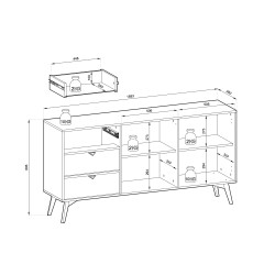 Commode de 158 cm Forest 2 porte 3 tiroirs couleur eucalyptus ou beige