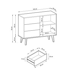 Commode 1 porte 3 tiroirs Willow style industriel