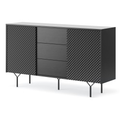 Commode Raven de 144cm 1 porte 3 tiroirs style Moderne noir graphite