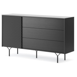 Commode Raven de 144cm 2 portes 3 tiroirs style Moderne noir graphite