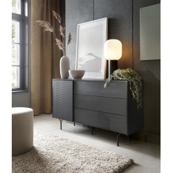 Commode Raven de 144cm 2 portes 3 tiroirs style Moderne noir graphite