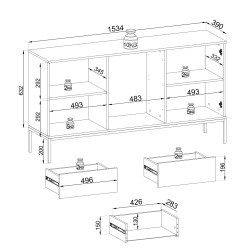 Commode Sento 154 cm avec tiroirs style industriel avec LED