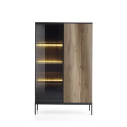 Vitrine Sento haute 104 cm 2 portes 1 tiroir style industriel avec LED