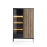 Vitrine Sento haute 104 cm 2 portes 1 tiroir style industriel avec LED