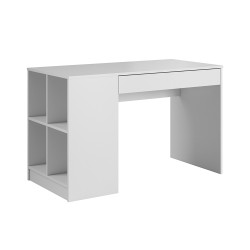 Bureau ANTAK 120 cm blanc mat avec des étagères et 1 tiroir