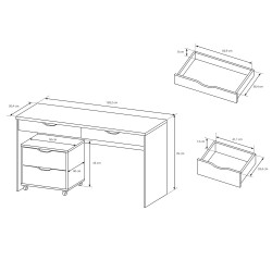 Bureau MATIO 138 cm avec 2 tiroirs et un meuble d'appoint à roulette