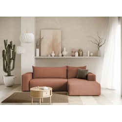 Canapé d'angle convertible LETTO en tissu moderne. Style doux naturel. couleur terracotta