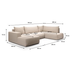 Canapé d'angle panoramique convertible LETTO en U en tissu moderne terracotta