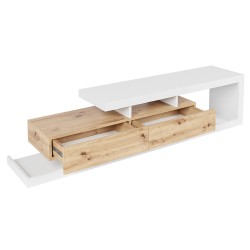 Meuble design TV TUSANA couleur bois et blanc