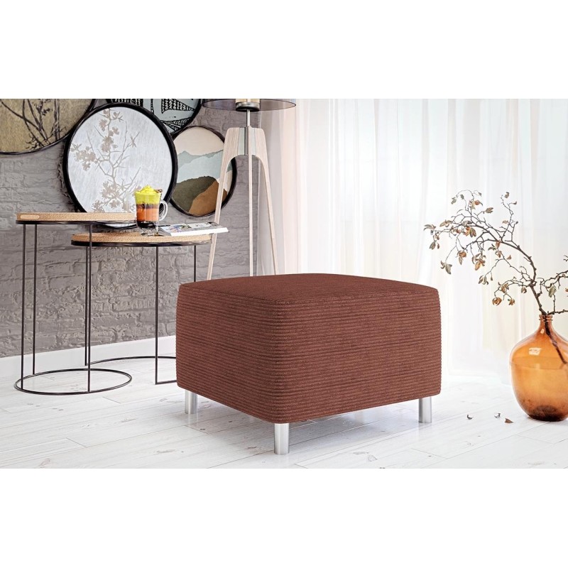 Pouf DOVI rembourré moderne en velours côtelé beige, gris, terracotta