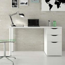 Bureau réversible avec 2 tiroirs et 1 porte, Blanc, 138 x 60 x 74 