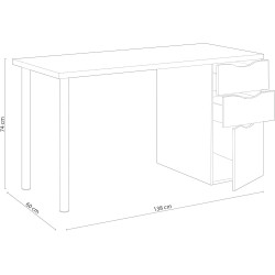 Bureau réversible avec 2 tiroirs et 1 porte, Blanc, 138 x 60 x 74 