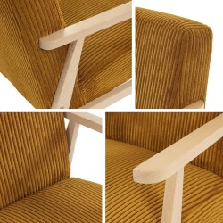 Fauteuil Wikez en velours côtelé, fauteuil rembourré avec accoudoirs en bois