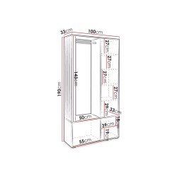 Ensemble porte-manteaux avec miroir, tringle à vêtements Raldento